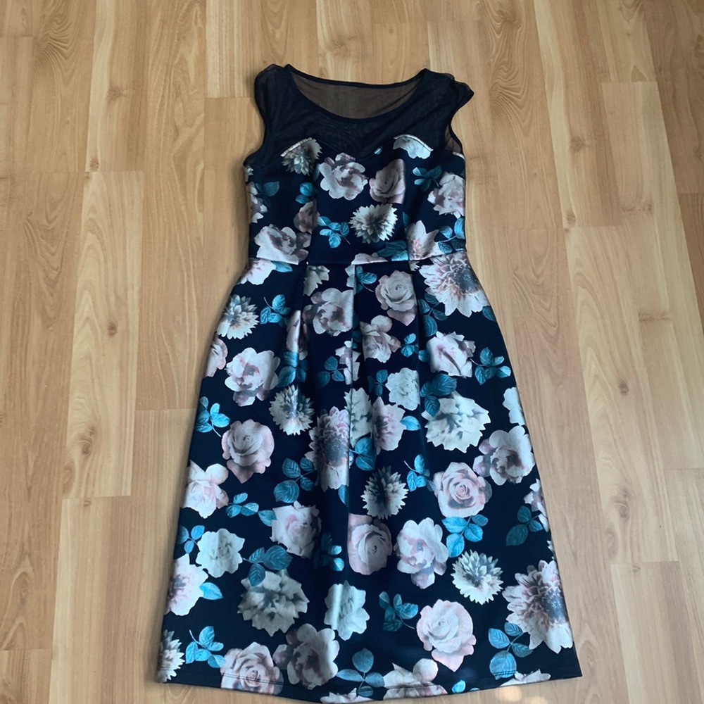 Enfocus Studio Navy Blue Flower Dress | Size 4
